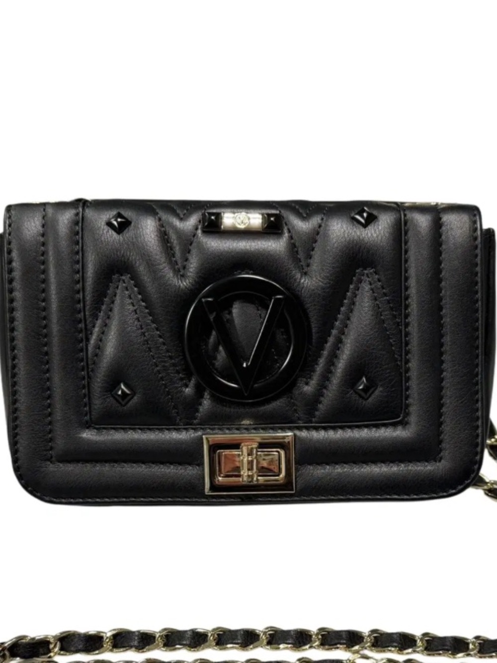 Valentino Black Quilted Leather Crossbody with Gold Accent new without tags